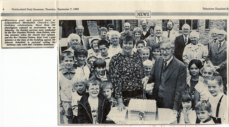 Newspaper article about Almondbury Methodist Church from Huddersfield Examiner 7th September 1989